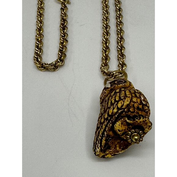 VTG Owl Pendant Necklace Gold Tone Rope Chain 13" Retro Jewelry Accessories - Picture 4 of 8